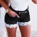 Women Slim Denim Shorts Stretch Lace Stitching Jeans Shorts Ladies Casual Regular Short-belleandkai.com