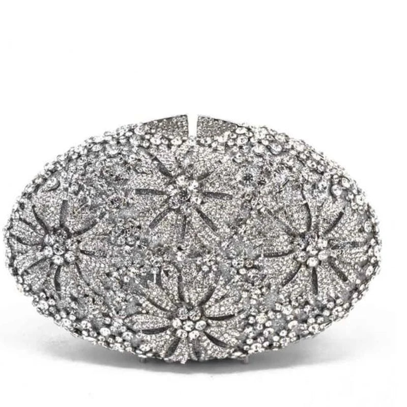 Gold Diamond Flower Evening Clutch Purse Oval Shape Rhinestone Crystal Wedding Bridal Clutches Luxury Phone Handbags-belleandkai.com