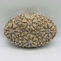 Gold Diamond Flower Evening Clutch Purse Oval Shape Rhinestone Crystal Wedding Bridal Clutches Luxury Phone Handbags-belleandkai.com
