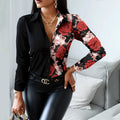 2024 Women Fashion Shirt Lady Long Sleeve Blouse Turn-down CollarButton Design Print  Casual Shirts-belleandkai.com
