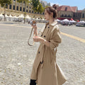 2025 Fashion Women Trench Coat Beige Blue Long Double-Breasted With Belt Spring Autumn Lady Coat Female Korean Loose Outerwear-belleandkai.com