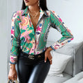 2024 Women Fashion Shirt Lady Long Sleeve Blouse Turn-down CollarButton Design Print  Casual Shirts-belleandkai.com