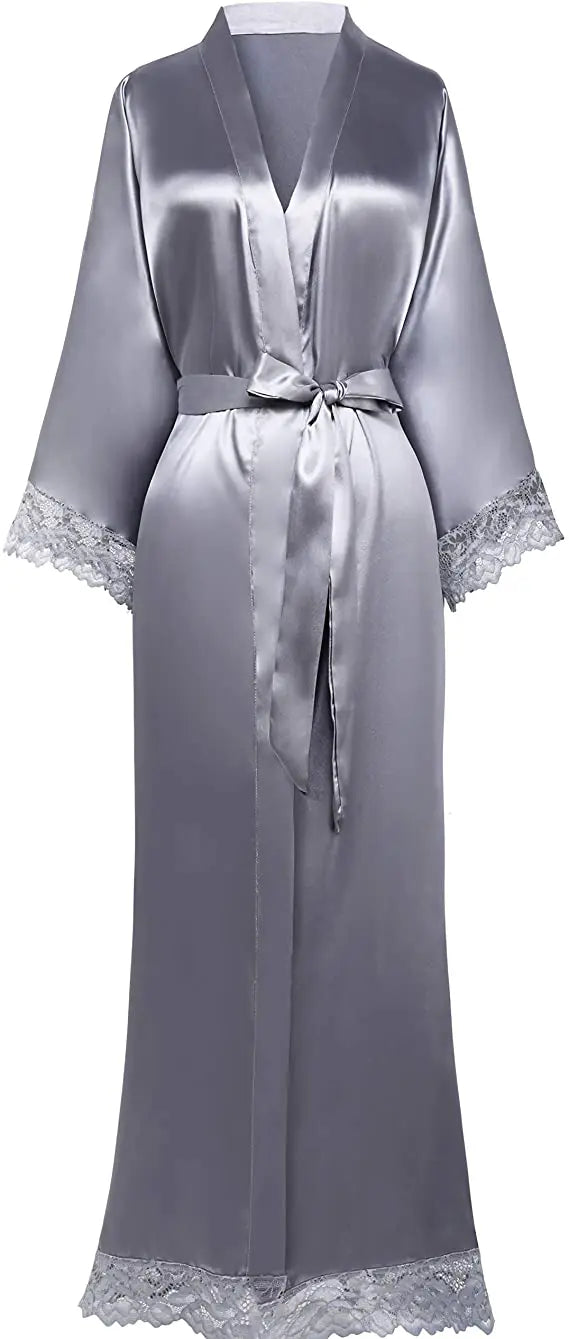 2019 New Silk Satin Lace Robes Bridesmaid Bride Robes Wedding Long Robe Bathrobe Womens Robe Lingerie Robe-belleandkai.com