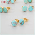 BOROSA 2017 New Arrival Fashion Gold Color Earring Natural Freedom Turkish Stone Stud Earring for Women G1017-belleandkai.com