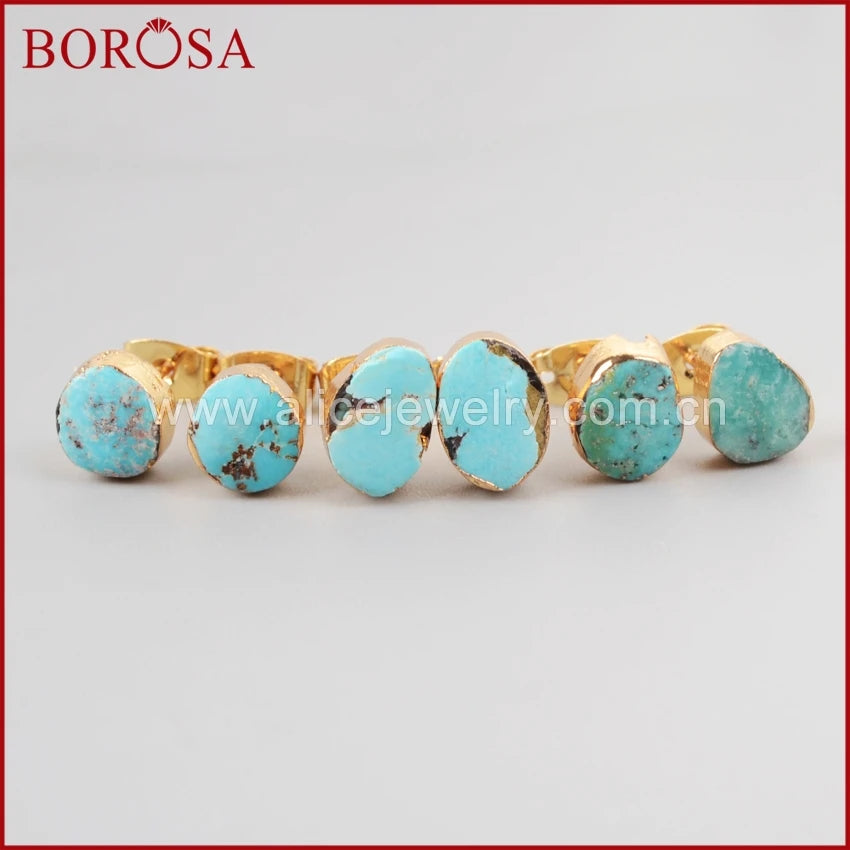 BOROSA 2017 New Arrival Fashion Gold Color Earring Natural Freedom Turkish Stone Stud Earring for Women G1017-belleandkai.com
