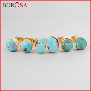 BOROSA 2017 New Arrival Fashion Gold Color Earring Natural Freedom Turkish Stone Stud Earring for Women G1017-belleandkai.com