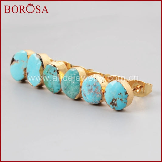 BOROSA 2017 New Arrival Fashion Gold Color Earring Natural Freedom Turkish Stone Stud Earring for Women G1017-belleandkai.com