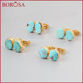 BOROSA 2017 New Arrival Fashion Gold Color Earring Natural Freedom Turkish Stone Stud Earring for Women G1017-belleandkai.com
