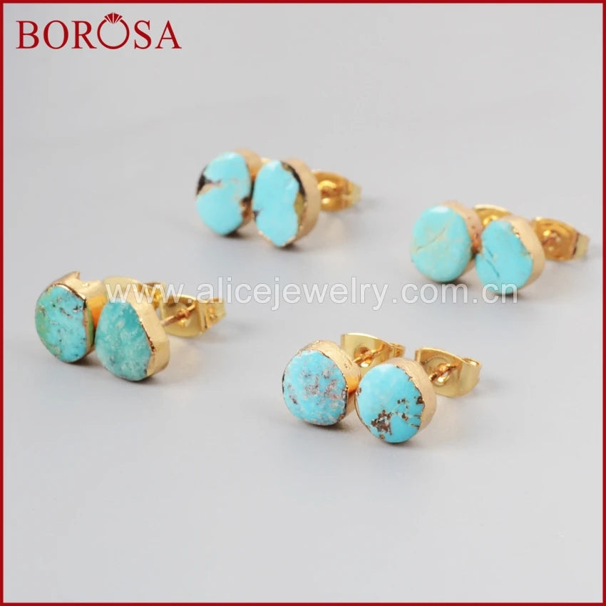 BOROSA 2017 New Arrival Fashion Gold Color Earring Natural Freedom Turkish Stone Stud Earring for Women G1017-belleandkai.com
