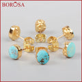 BOROSA 2017 New Arrival Fashion Gold Color Earring Natural Freedom Turkish Stone Stud Earring for Women G1017-belleandkai.com