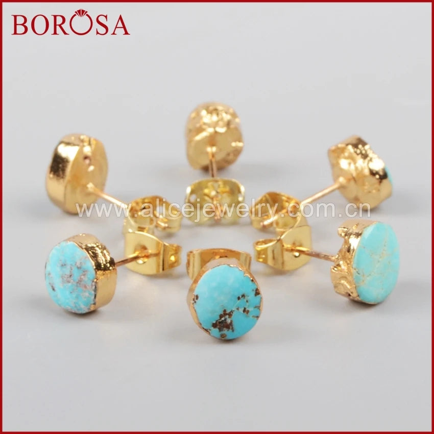 BOROSA 2017 New Arrival Fashion Gold Color Earring Natural Freedom Turkish Stone Stud Earring for Women G1017-belleandkai.com