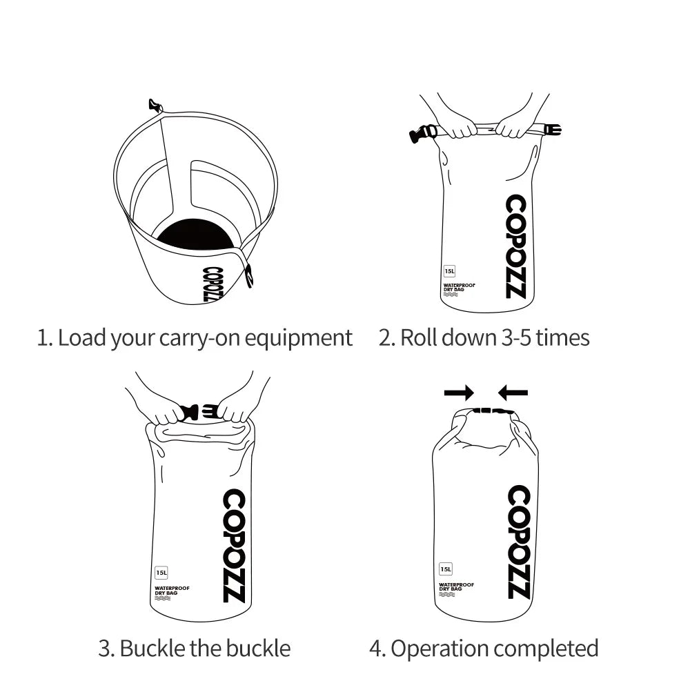COPOZZ Swimming Bags Waterproof Bag Dry Bag PVC 15L Outdoor Sport Roll Top for Gym Travel Adjustable Personalized Storage Bags-belleandkai.com