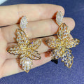 2021 Luxury Large Leaf Drop Flower Micro Cubic Zirconia Paved Naija Wedding Party Earring for Women-belleandkai.com