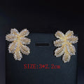 2021 Luxury Large Leaf Drop Flower Micro Cubic Zirconia Paved Naija Wedding Party Earring for Women-belleandkai.com