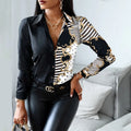 2024 Women Fashion Shirt Lady Long Sleeve Blouse Turn-down CollarButton Design Print  Casual Shirts-belleandkai.com