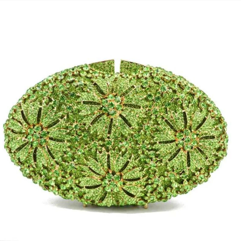 Gold Diamond Flower Evening Clutch Purse Oval Shape Rhinestone Crystal Wedding Bridal Clutches Luxury Phone Handbags-belleandkai.com