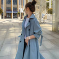 2025 Fashion Women Trench Coat Beige Blue Long Double-Breasted With Belt Spring Autumn Lady Coat Female Korean Loose Outerwear-belleandkai.com