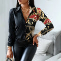2024 Women Fashion Shirt Lady Long Sleeve Blouse Turn-down CollarButton Design Print  Casual Shirts-belleandkai.com