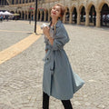 2025 Fashion Women Trench Coat Beige Blue Long Double-Breasted With Belt Spring Autumn Lady Coat Female Korean Loose Outerwear-belleandkai.com