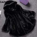 Lautaro Winter Black Warm Thick Hairy Soft Faux Mink Fur Coat Women with Hood Elegant Luxury Fluffy Jacket 2022 4xl 5xl 6xl 7xl-belleandkai.com