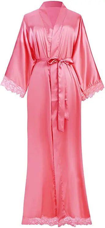 2019 New Silk Satin Lace Robes Bridesmaid Bride Robes Wedding Long Robe Bathrobe Womens Robe Lingerie Robe-belleandkai.com