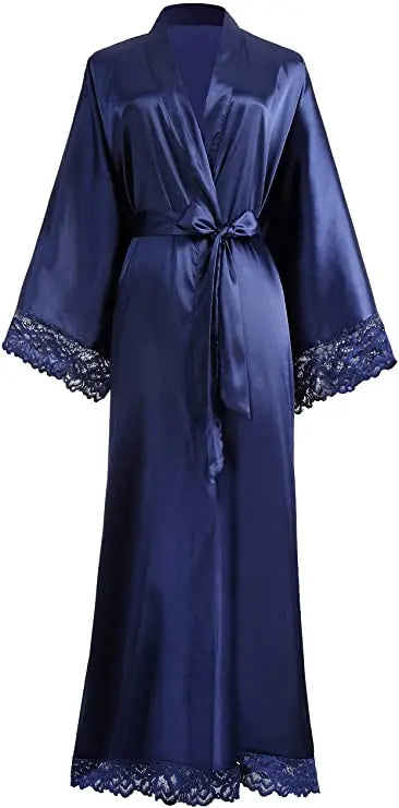2019 New Silk Satin Lace Robes Bridesmaid Bride Robes Wedding Long Robe Bathrobe Womens Robe Lingerie Robe-belleandkai.com