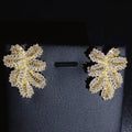 2021 Luxury Large Leaf Drop Flower Micro Cubic Zirconia Paved Naija Wedding Party Earring for Women-belleandkai.com