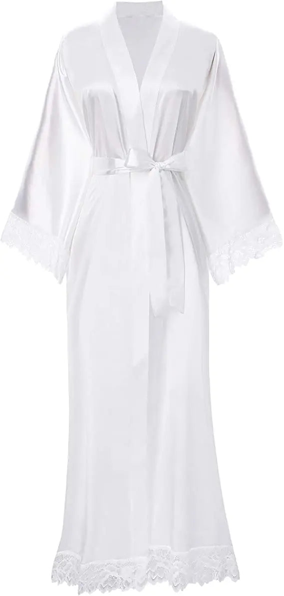 2019 New Silk Satin Lace Robes Bridesmaid Bride Robes Wedding Long Robe Bathrobe Womens Robe Lingerie Robe-belleandkai.com