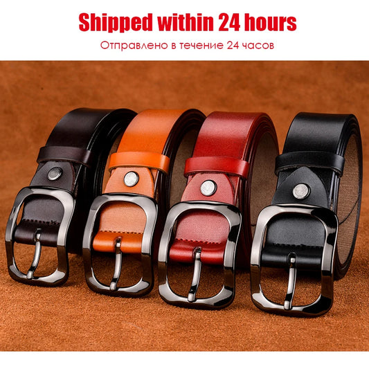 VATLTY 3.2cm Genuine Leather Belt for Women Natural Cowhide Metal Buckle Casual Jeans Trousers Belt Female Waistband Gifts-belleandkai.com