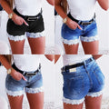 Women Slim Denim Shorts Stretch Lace Stitching Jeans Shorts Ladies Casual Regular Short-belleandkai.com