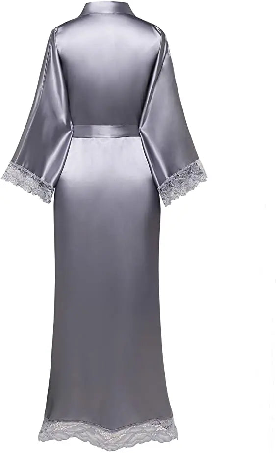 2019 New Silk Satin Lace Robes Bridesmaid Bride Robes Wedding Long Robe Bathrobe Womens Robe Lingerie Robe-belleandkai.com