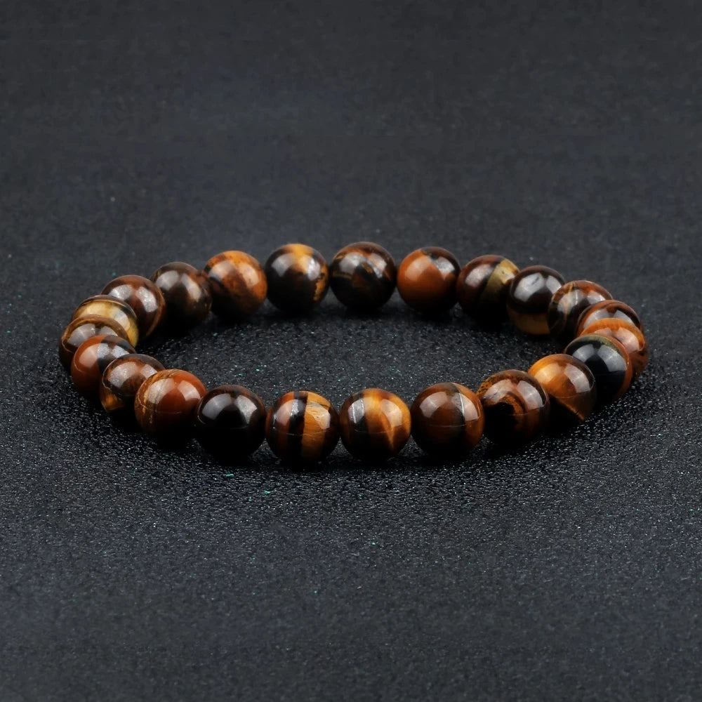 Men Energy Beaded Bracelet 8mm Natural Tiger Eye Stone Lava Rock Agates Stretch Bracelets Bangle Women Yoga Healing Jewelry Gift-belleandkai.com