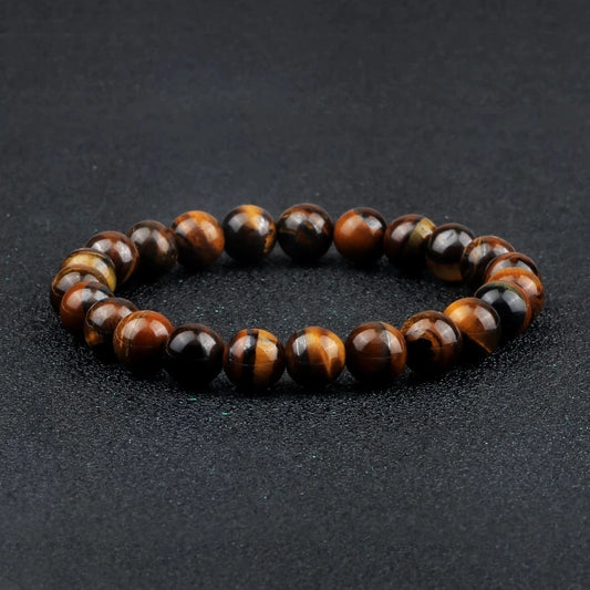 Men Energy Beaded Bracelet 8mm Natural Tiger Eye Stone Lava Rock Agates Stretch Bracelets Bangle Women Yoga Healing Jewelry Gift-belleandkai.com
