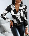 2024 Women Fashion Shirt Lady Long Sleeve Blouse Turn-down CollarButton Design Print  Casual Shirts-belleandkai.com