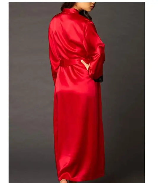 2019 New Sexy Lingerie Transparan Summer Sexy Women's Ladies Bride Robes Kimono Robe Satin Silk Lace Night Wear Gown Sleepwear-belleandkai.com