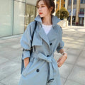 2025 Fashion Women Trench Coat Beige Blue Long Double-Breasted With Belt Spring Autumn Lady Coat Female Korean Loose Outerwear-belleandkai.com