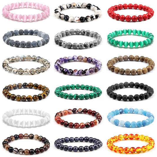 Men Energy Beaded Bracelet 8mm Natural Tiger Eye Stone Lava Rock Agates Stretch Bracelets Bangle Women Yoga Healing Jewelry Gift-belleandkai.com