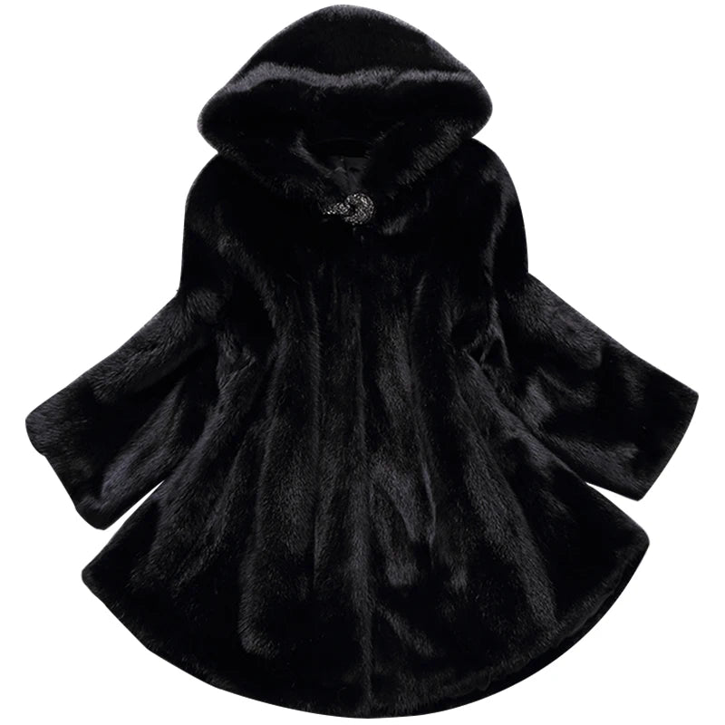 Lautaro Winter Black Warm Thick Hairy Soft Faux Mink Fur Coat Women with Hood Elegant Luxury Fluffy Jacket 2022 4xl 5xl 6xl 7xl-belleandkai.com