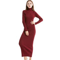 New Fashion Women Sexy Party Dress Knit Style Long Sleeve Turtleneck Winter Maxi Dress Slim Work Wear Office Dress Vestidos-belleandkai.com