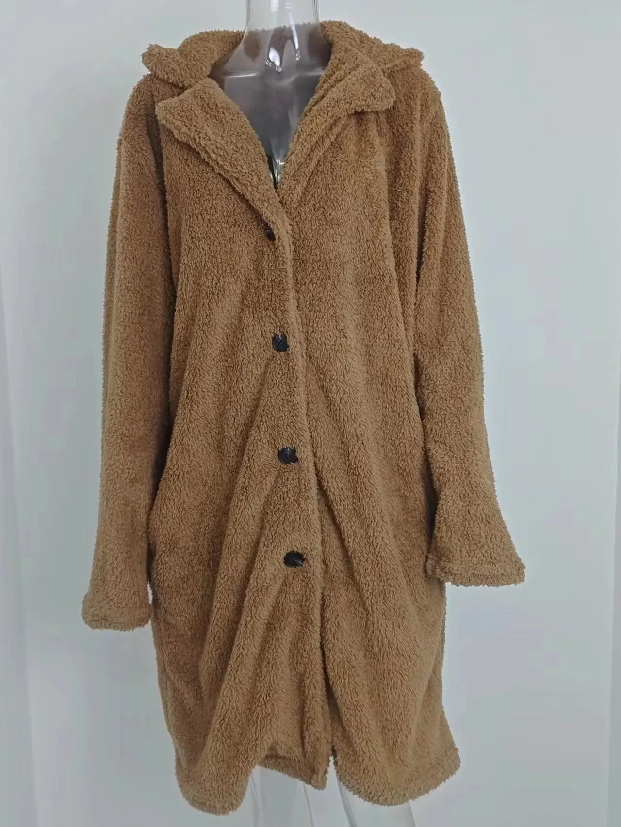 Autumn and winter cross-border women's clothing hot item: furry long sleeved lapel women's plush top long coat-belleandkai.com