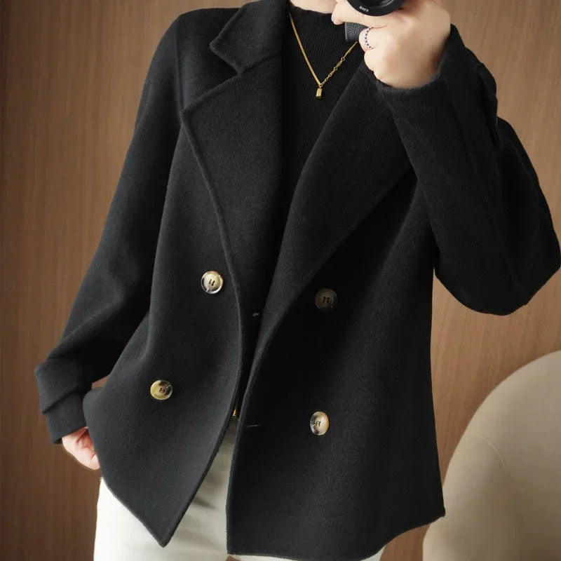 Women's Woolen Coat Short Autumn Winter Loose Fit Suit Collar Outerwear Trendy Fashion Casual Wear Full Sleeve Origin China-belleandkai.com