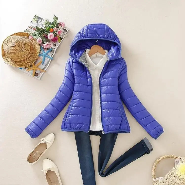 Quilted Padded Yellow Hoodie Short Feather Jackets for Women Lightweight Puffer Thick Padding Cropped Woman Coat Black Cold Hot-belleandkai.com