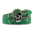 Skull Rhinestone Belts For Women Men Y2K Leather Strap Crystal Studded Western Cowgirl Cowboy Diamond Bling Bling Belt-belleandkai.com