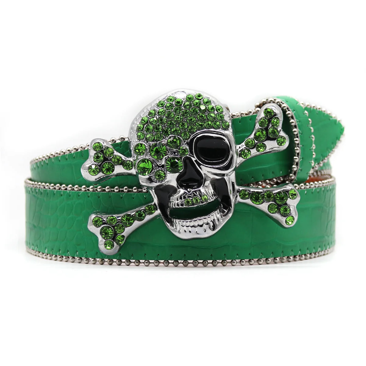 Skull Rhinestone Belts For Women Men Y2K Leather Strap Crystal Studded Western Cowgirl Cowboy Diamond Bling Bling Belt-belleandkai.com