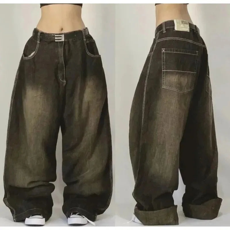 Streetwear Fashion New Multi-pocket Washed Baggy Jeans Men And Women Y2K Hip-hop Harajuku Casual Gothic High Waist Wide Trouser-belleandkai.com