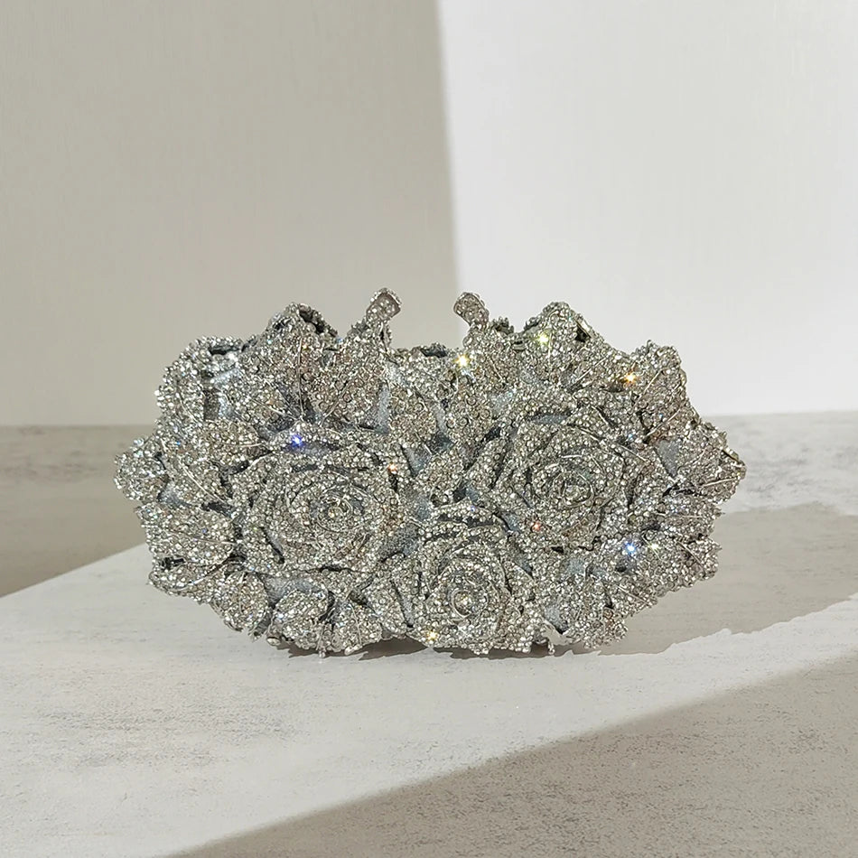 Alizekerr Rose Crystal Evening Clutch Bags Women New Luxury Boutique Sparkling Diamond Flower Purses And Handbags Wedding Party-belleandkai.com