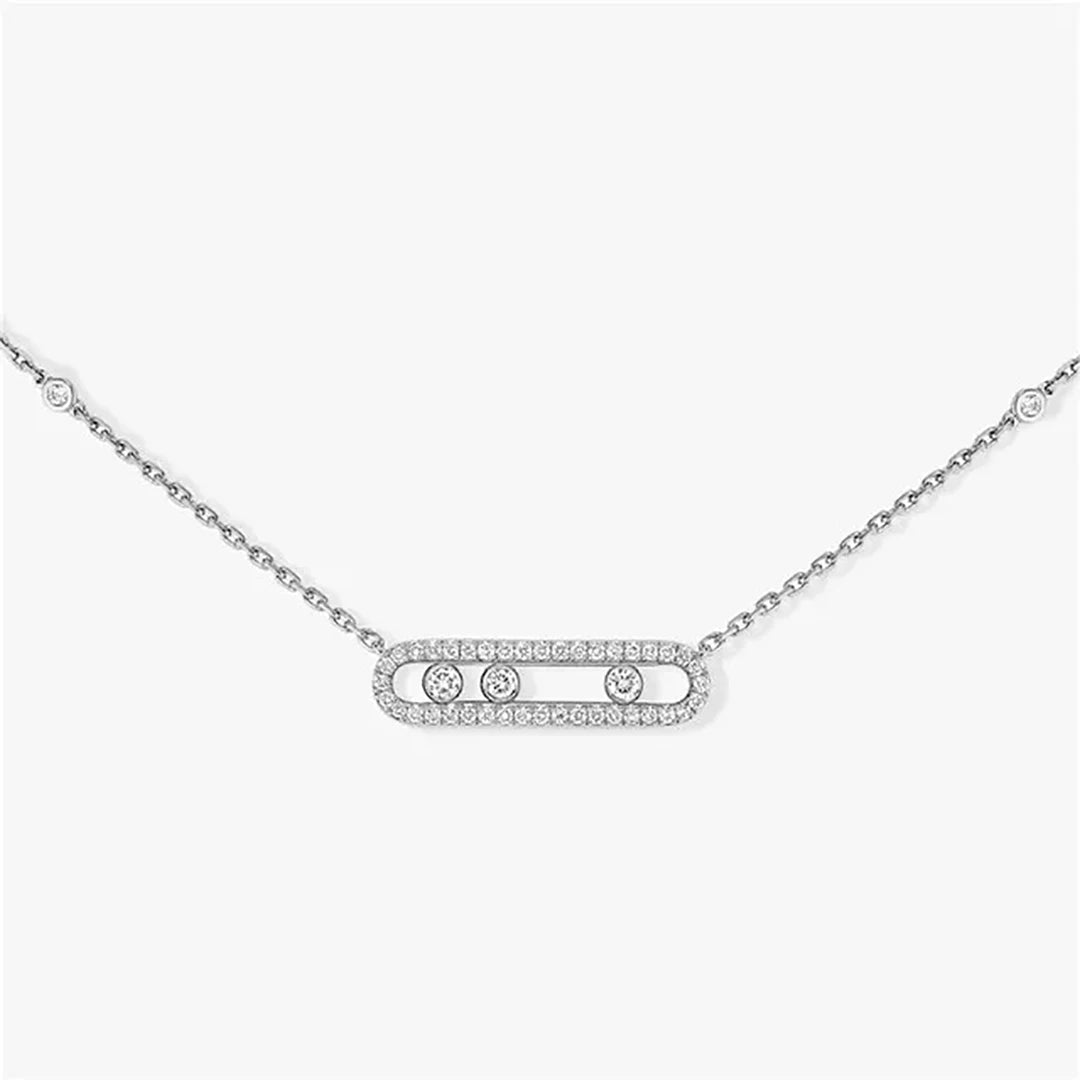 925 sterling silver classic fashionable mobile three diamond women's necklace. Holiday gifts-belleandkai.com