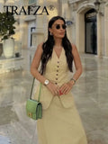 TRAFZA Summer Vests For Women V-Neck Chic Single Breasted Long Vest Top Female Casual Sleeveless Waistcoat Fashion Streetwear-belleandkai.com