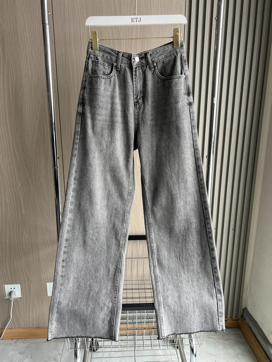 TRAF Wide-leg high-waisted jeans  women's classic everything with five pockets washed soft comfortable ultra-long jeans6045022-belleandkai.com