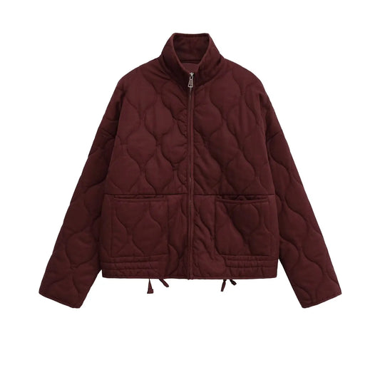 BSK&TRAF2025 Autumn New Collection Women's Simple Series Multi color Selection Stand up Collar Quilted Warm Cotton Jacket Coat-belleandkai.com